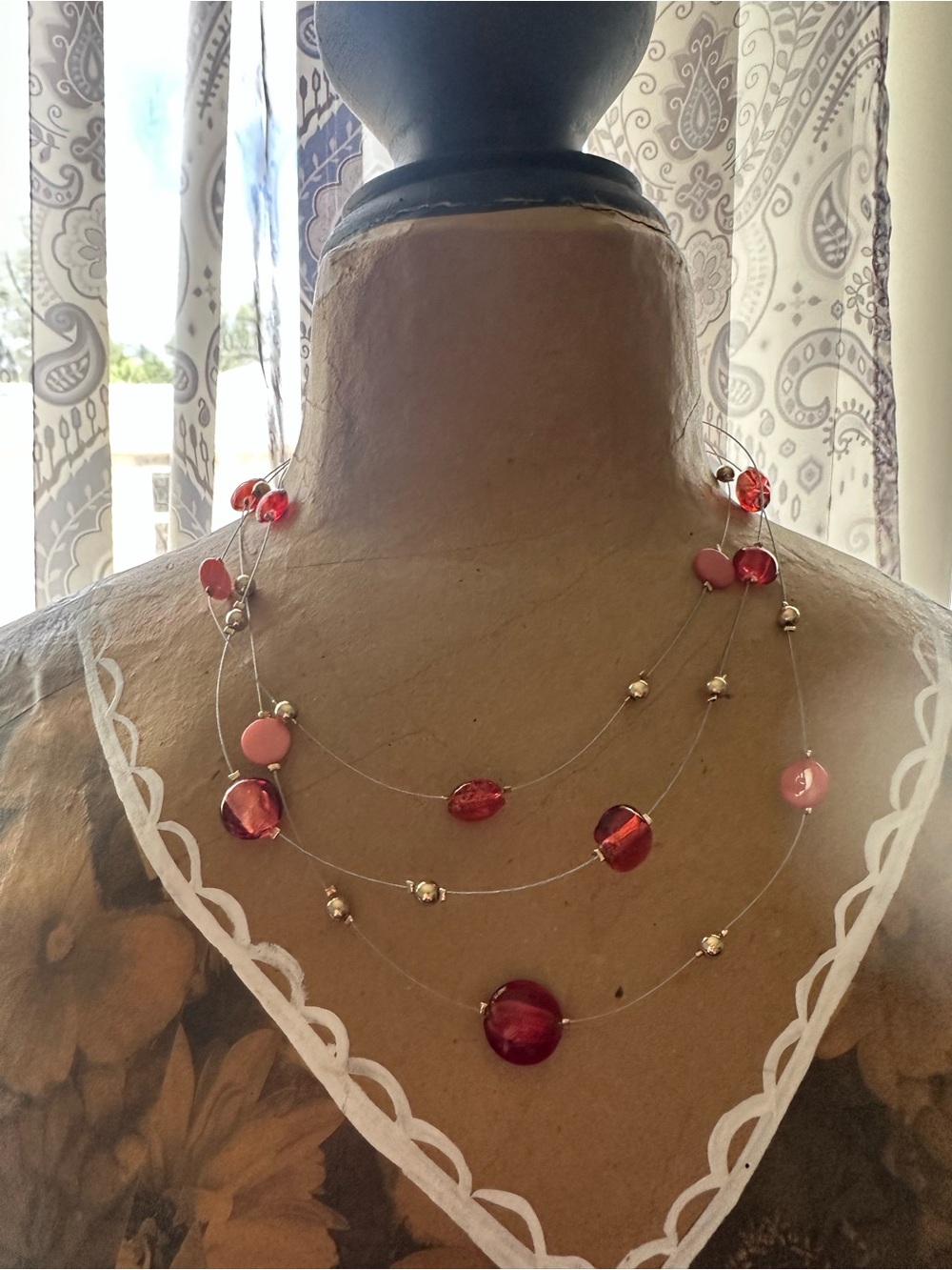 Source Unknown Pink & Red Multi-Strand Beaded Necklace